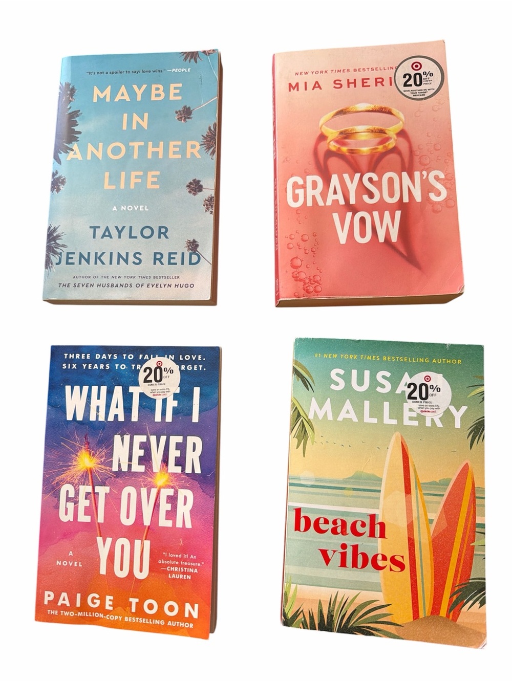 Assorted Beach-Themed Paperback Book Set - Coral, Teal, Pink, and Sunset Covers